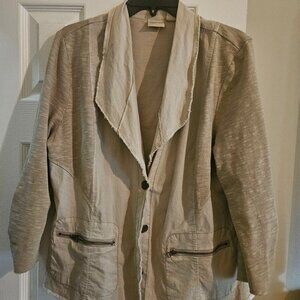 Zenergy Chico's Fall stretch Minamalist Beige 3/4 Sleeve cotton crop Jacket L